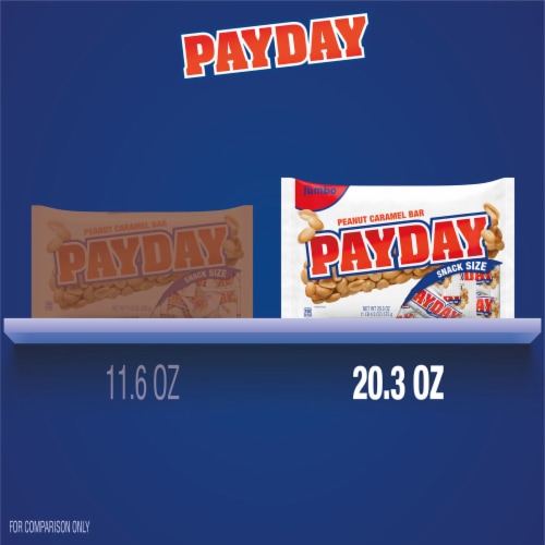 PAYDAY Peanut Caramel Snack Size Halloween Candy Jumbo Bag Perspective: bottom