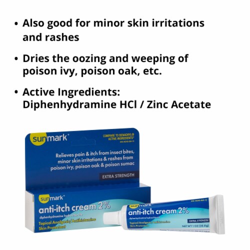 sunmark 2% - 0.1% Diphenhydramine HCl / Zinc Acetate Cream Itch Relief 1  oz. Tube, 1 ct - Fry's Food Stores