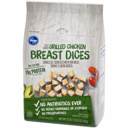 Kroger® Fully Cooked Frozen Boneless Skinless Grilled Chicken Breast Dices Perspective: bottom