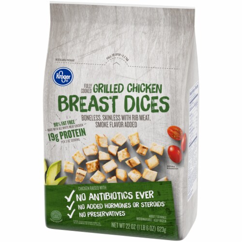 Kroger® Fully Cooked Frozen Boneless Skinless Grilled Chicken Breast Dices Perspective: bottom
