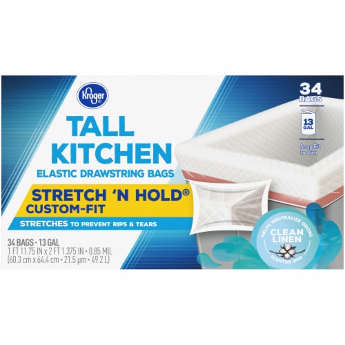 Kroger® Clean Linen Scent Tall Kitchen 13 Gallon Elastic Drawstring Trash Bags Perspective: bottom