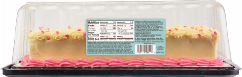 Bakery Fresh Strawberry Cream Cheese Icing Sheet Cake Perspective: bottom