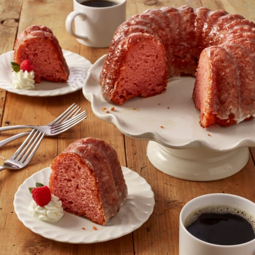 Bakery Fresh Goodness Raspberry White Chocolate Bundt Cake Perspective: bottom