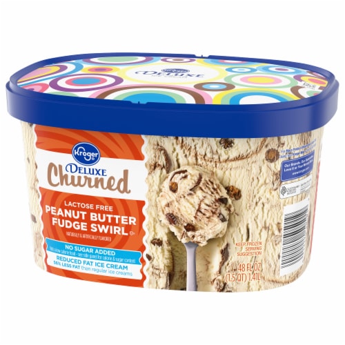Kroger® Deluxe Churned Lactose Free No Sugar Added Peanut Butter Fudge Swirl Ice Cream Tub Perspective: bottom