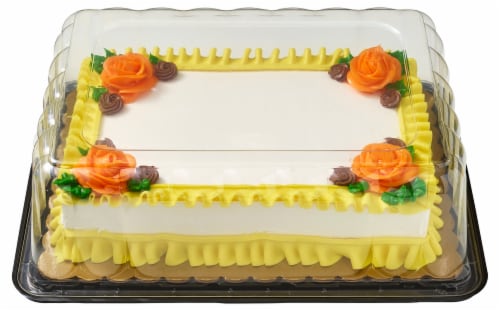 Bakery White Sheet Cake with Buttercream Icing Perspective: bottom