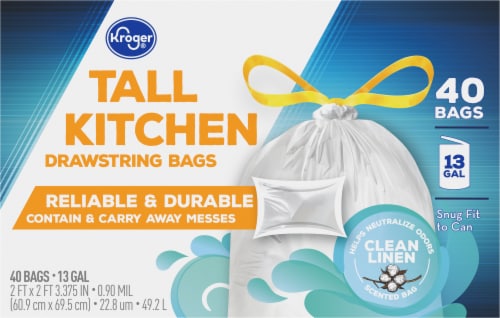 Kroger® Tall Kitchen Clean Linen Scented 13 Gallon Drawstring Trash Bags Perspective: bottom