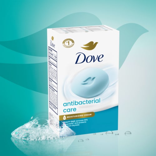Dove Beauty Bar Soap For Clean, Moisturized Skin Antibacterial Care Removes 99% Bacteria Perspective: bottom