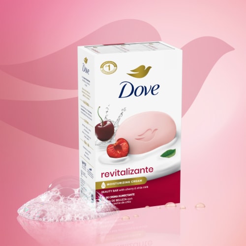 Dove Beauty Bar Soap for Revitalized Skin Revitalizante Cherry & Chia Milk A Skin Energy Boost Perspective: bottom