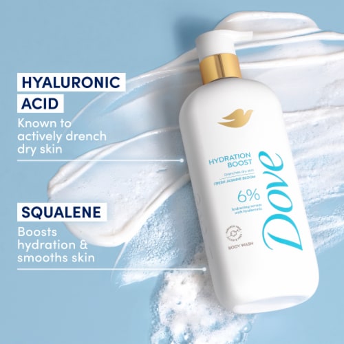Dove Body Wash Actively Drenches Dry Skin Hydration Boost 6% Hydration Serum With Hyaluronic Perspective: bottom