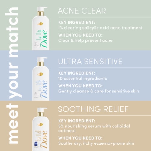 Dove Body Wash Acne Clear 18.5 oz Perspective: bottom