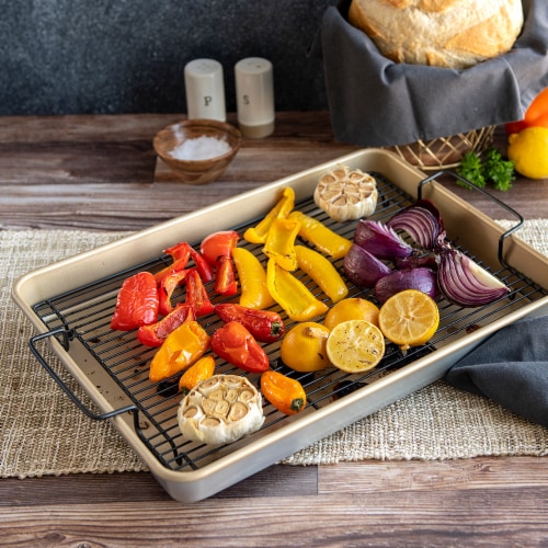 Nordic Ware Nonstick High-Sided Oven Crisp Baking Tray,Gold Perspective: bottom