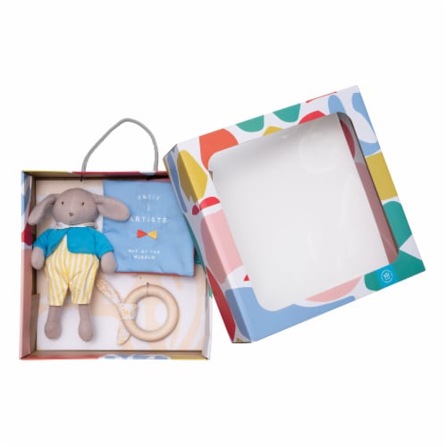 Manhattan Toy Petit Artiste Bunny Doll, Soft Book, and Wooden Teether Baby Soothing Gift Set Perspective: bottom