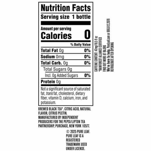 Pure Leaf Real Brewed Tea Unsweetened Black Tea With Lemon 18.5 Fl Oz Perspective: bottom