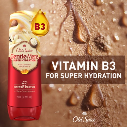 Old Spice Hydration Body Wash GentleMan's Blend Vanilla + Shae Deep Cleaning 24/7 Renewing Moisture Perspective: bottom