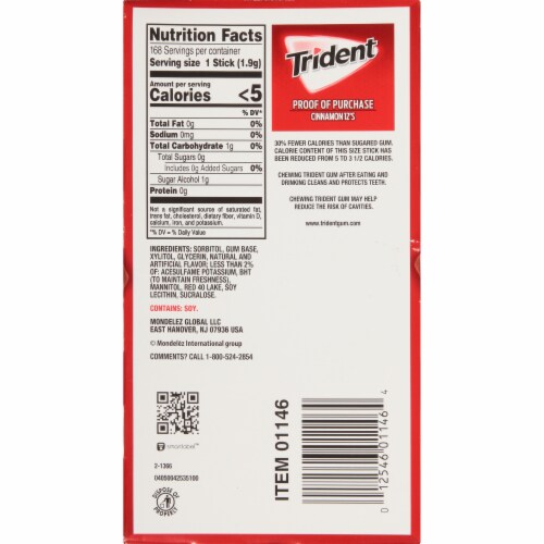 Trident Cinnamon Sugar Free Gum Perspective: bottom