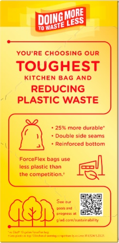 Glad ForceFlex MaxStrength with Clorox Eucalyptus and Peppermint Tall Kitchen Drawstring Trash Bags Perspective: bottom