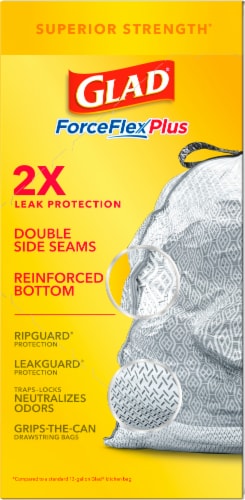 Glad ForceFlexPlus Tall Kitchen Drawstring Lavender with Febreze Trash Bags Perspective: bottom