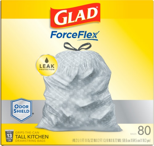 Glad Trash & Food Storage Medium Kitchen Drawstring Trash Bags 8 Gallon  White Trash Bag, Fresh Clean Scent, 80 Count (Package May Vary)