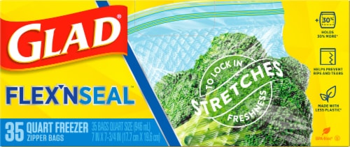 Glad FLEXN SEAL Quart Freezer Storage Plastic Bags Perspective: bottom