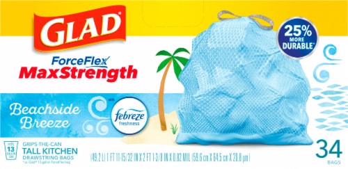 Glad Tall Kitchen Trash Bags, 13 Gallon, 34 Bags (ForceFlexPlus, Fresh  Clean) 