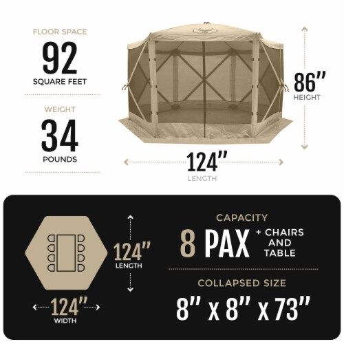 Gazelle G6 12ft x 12ft 6-Sided Pop Up Portable 8 Person Gazebo Tent, Desert Sand Perspective: bottom