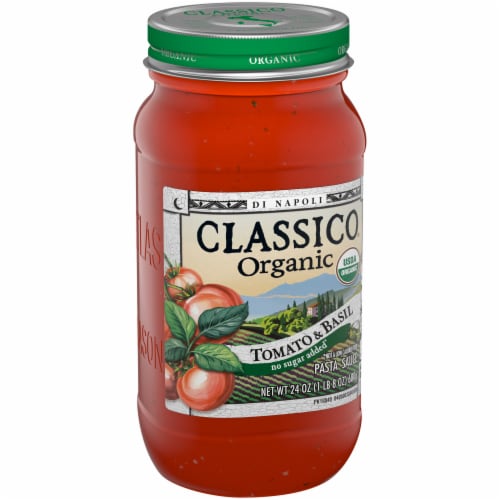 Classico Organic Tomato & Basil Spaghetti Pasta Sauce with No Sugar Added Perspective: bottom