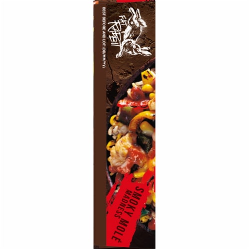 Fat Rabbit Smoky Mole Madness with Roasted Vegetables Pinto Beans & Cheese in a Red Mole Sauce Meal Perspective: bottom
