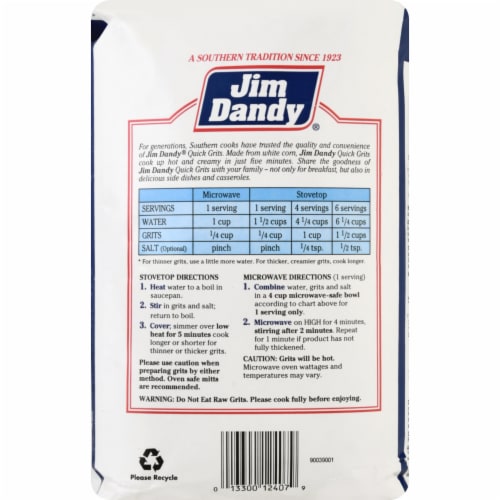 Jim Dandy Quick Grits, 5 lb Bag (80 oz) Perspective: bottom