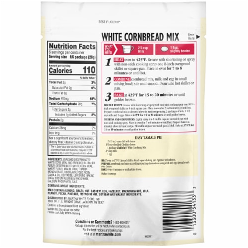 Martha White Gladiola White Cornbread Mix, 6 Oz Pouch Perspective: bottom