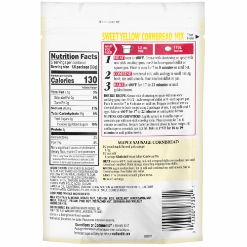 Martha White Gladiola Sweet Yellow Cornbread Mix, 7 Oz Pouch Perspective: bottom