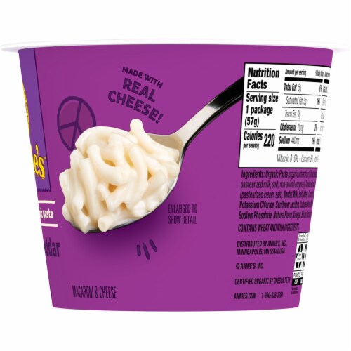 Annie’s Organic White Cheddar Microwave Mac N Cheese Macaroni and Cheese Dinner Cup Perspective: bottom
