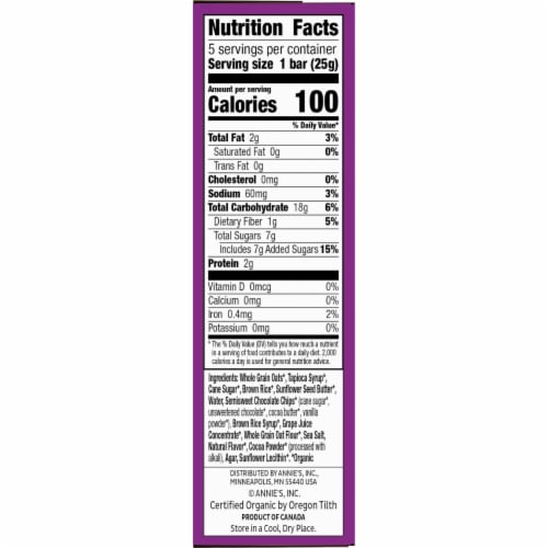 Annie's Sunflower Butter Chocolate Chip Chewy Granola Bars Perspective: bottom