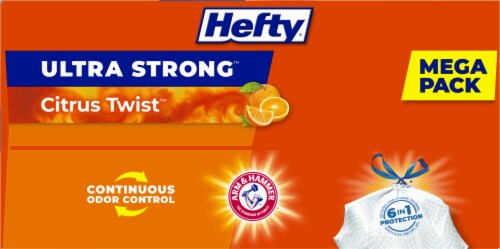 Hefty® Ultra Strong™ Citrus Twist 13 Gallon Tall Kitchen Drawstring Trash Bags Perspective: bottom