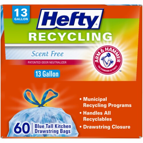 Hefty 13 Gallon Recycling Clear Tall Kitchen Drawstring Bags, 60