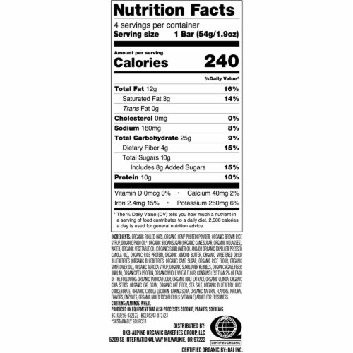 Dave's Killer Bread® Amped-Up Blueberry Almond Butter Protein Bars Perspective: bottom