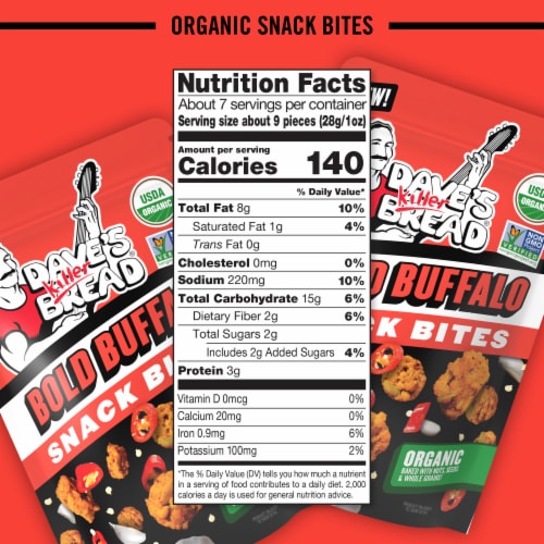 Dave's Killer Bread Bold Buffalo Organic Snack Bites, Buffalo Flavored Organic Snacks Perspective: bottom