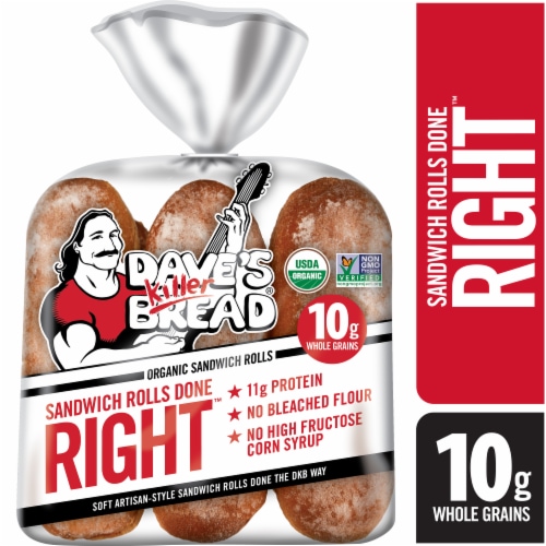 Dave's Killer Bread Sandwich Rolls Done Right, Organic White Bread Sandwich Rolls, 6 Count Perspective: bottom