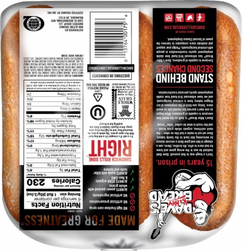 Dave's Killer Bread Sandwich Rolls Done Right, Organic White Bread Sandwich Rolls, 6 Count Perspective: bottom