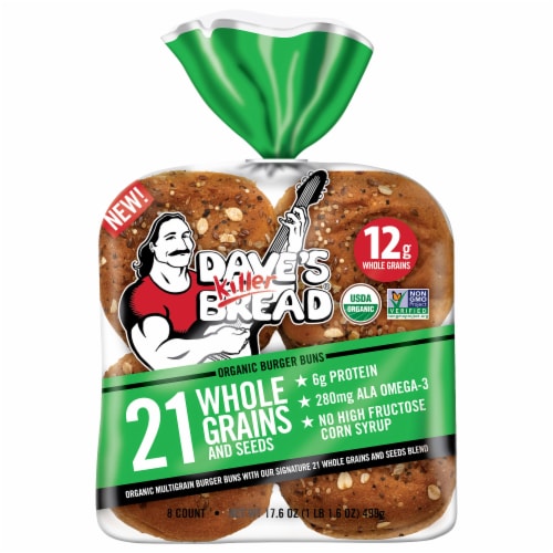Dave's Killer Bread Organic 21 Whole Grains and Seeds Hamburger Buns Perspective: bottom