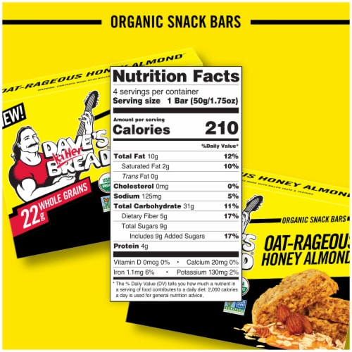 Dave's Killer Bread Oat-Rageous Honey Almond Organic Snack Bars Perspective: bottom