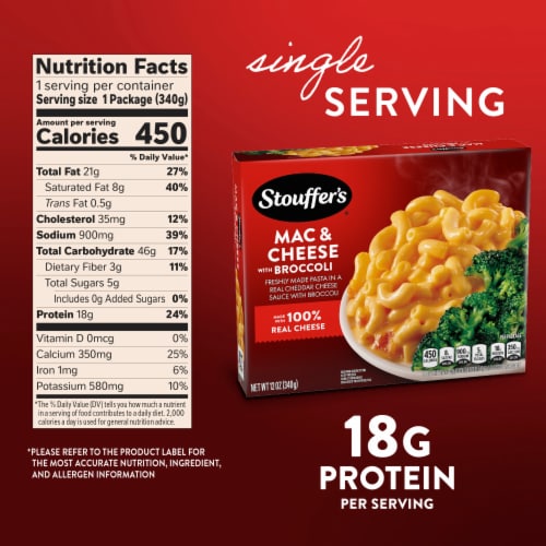 Stouffer’s Macaroni and Cheese with Broccoli Single Serve Easy Frozen Dinners Perspective: bottom