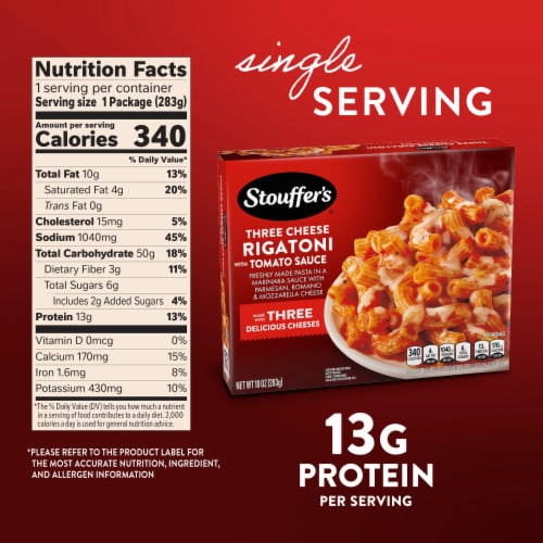 Stouffer’s Three Cheese Pasta Single Serve Frozen Rigatoni Pasta Easy Meals Perspective: bottom