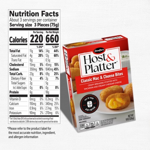 Stouffer's Host & Platter Classic Mac & Cheese Bites Try in Your Air Fryer Frozen Mac & Cheese Balls Perspective: bottom