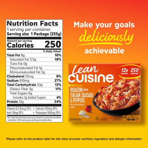 Lean Cuisine Rigatoni with Italian Sausage and Peppers Frozen Lunch Frozen Meals Perspective: bottom