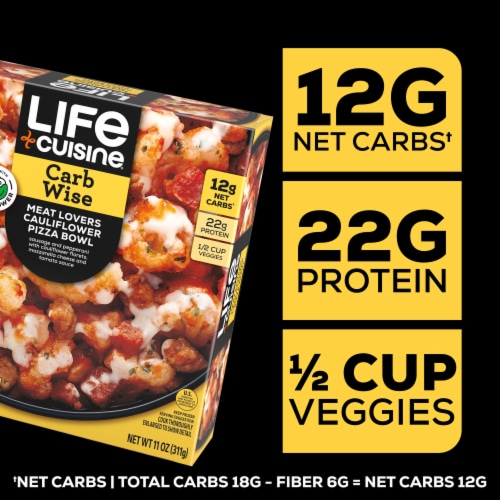 Life Cuisine Frozen Meal Meat Lovers Cauliflower Pizza Bowl Carb Conscious Frozen Dinner Perspective: bottom