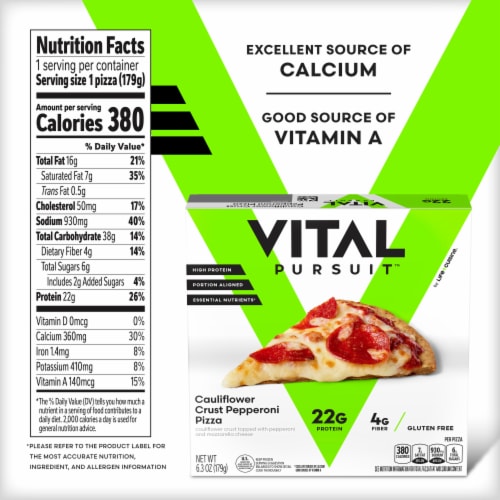 Vital Pursuit Cauliflower Crust Pepperoni Pizza High Protein GLP-1 Friendly Gluten Free Frozen Meal Perspective: bottom