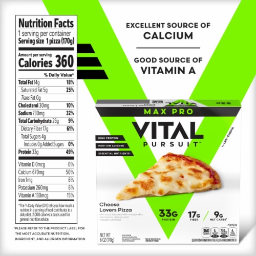 Vital Pursuit Cheese Lovers Pizza High Protein GLP-1 Friendly Frozen Pizza Perspective: bottom