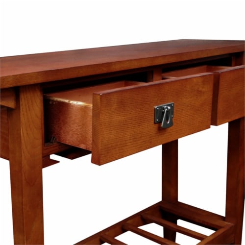 Leick Furniture Wood Mission Wine Table with Storage Drawers in Russet Oak Perspective: bottom