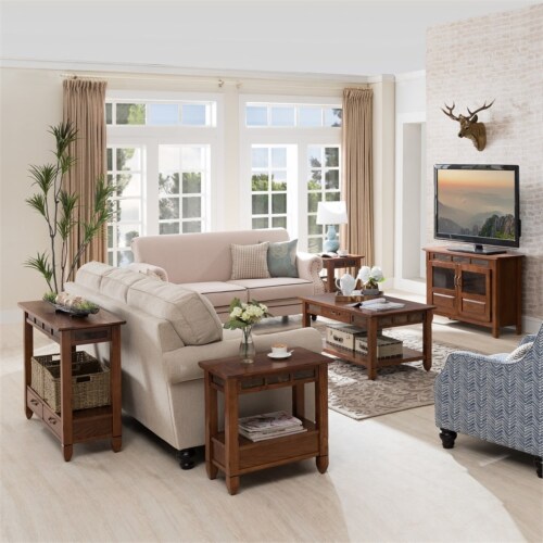 Leick Furniture Slatestone Wood Storage Console Table in Rustic