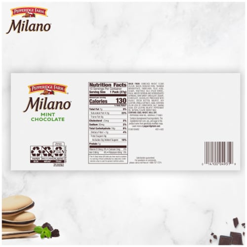 Pepperidge Farm Milano® Cookies, Mint, 10 Packs, 2 Cookies per Pack Perspective: bottom